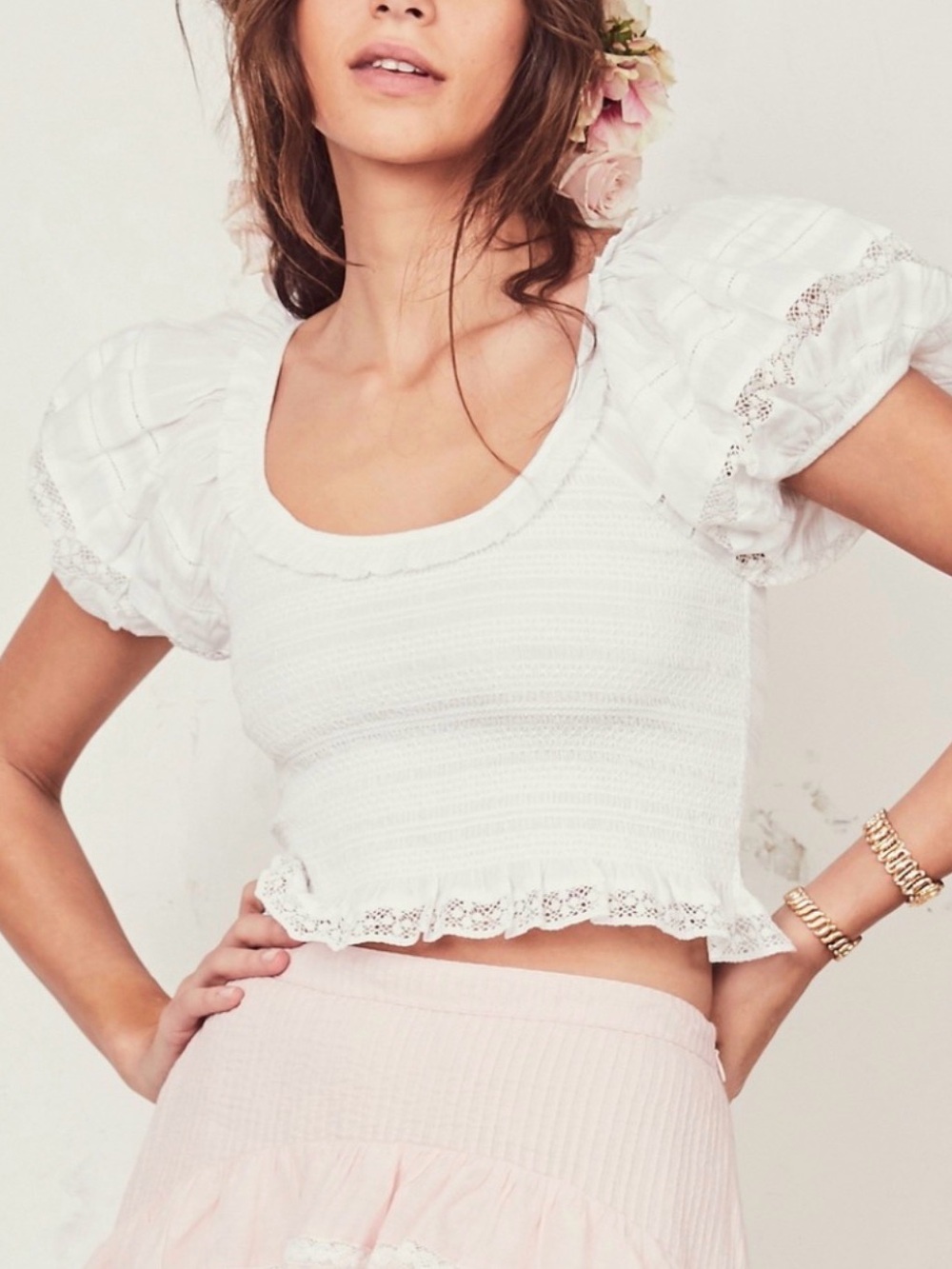 Loveshackfancy Molly Smocked Top White Small